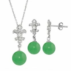 Budget 😉 Unbranded Onyx Cubic Zirconia Fleur-de-lux 2-piece Earring & Pendant Necklace Set Green Jade 👍