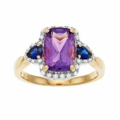 Top 10 💯 Unbranded 14k Gold Over Silver Amethyst & Lab-Created Sapphire Ring 🛒