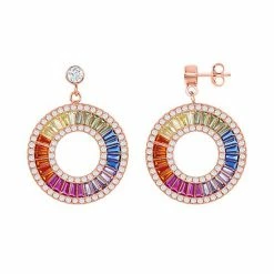 Wholesale 👏 Unbranded 14k Rose Gold Over Silver Colorful Cubic Zirconia Hoop Drop Earrings 😉