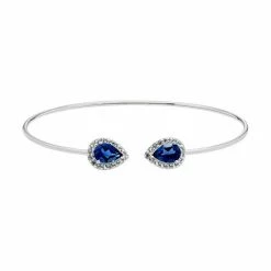 Best deal 🛒 Unbranded Sterling Silver Lab-Created Blue & White Sapphire Halo Cuff Bracelet 🔔