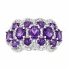 Coupon 🥰 Unbranded Sterling Silver Genuine Amethyst & White Cubic Zirconia Accent Cluster Ring 🧨