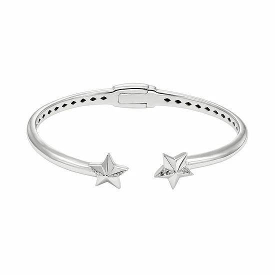 Deals 🎁 Unbranded White Topaz Sterling Silver Star Hinged Cuff Bracelet 👏