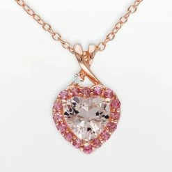 Promo ✨ Unbranded Pink Rhodium-Plated Sterling Silver Morganite, Tourmaline And Diamond Accent Heart Frame Pendant 😍