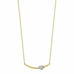 Cheap 👏 Unbranded Two Tone 14k Gold Polished Cubic Zirconia Heart Bar Necklace ⌛