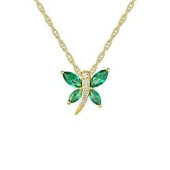 Top 10 😉 Unbranded 14k Gold Over Silver Lab-Created Emerald & White Sapphire Butterfly Pendant Necklace ✔️