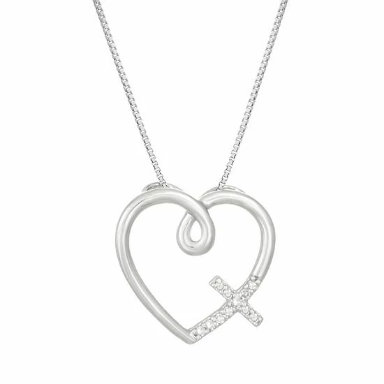 Deals 👏 Unbranded Sterling Silver & Diamond Accent Heart Cross Pendant Necklace 💯
