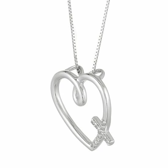 Deals 👏 Unbranded Sterling Silver & Diamond Accent Heart Cross Pendant Necklace 💯 - Image 2