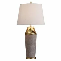 Cheapest ❤️ Unbranded Gray Ceramic Column With Slotted Brass Top Table Lamp 🧨