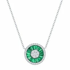 Budget 😍 Unbranded Sterling Silver White & Green Cubic Zirconia Baguette Circle Necklace 😀