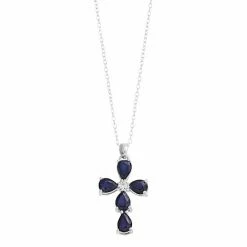 Cheap 🔔 Unbranded Sterling Silver Sapphire Cross Pendant Necklace ✨