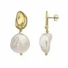 New 🛒 Unbranded 14k Gold Over Sterling Silver Freshwater Pearl Drop Earrings 🎁