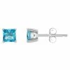 New ⌛ Unbranded 14k Gold 4 Mm Princess Cut Swiss Blue Topaz Stud Earrings 14k Yellow Gold ❤️