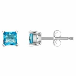 New ⌛ Unbranded 14k Gold 4 Mm Princess Cut Swiss Blue Topaz Stud Earrings 14k Yellow Gold ❤️