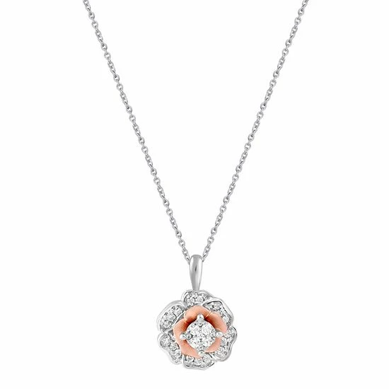 Best Sale ✨ Unbranded 10k Rose Gold Sterling Silver 1/4 Carat T.W. Diamond Floral Cluster Pendant Necklace ⌛