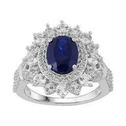 Wholesale 💯 Unbranded Sterling Silver Lab-Created Blue & White Sapphire Frame Ring 👏