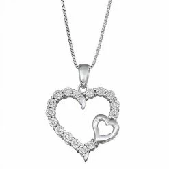 Best Pirce 😀 Unbranded Sterling Silver 1/10 Carat T.W. Double Heart Pendant Necklace ✨