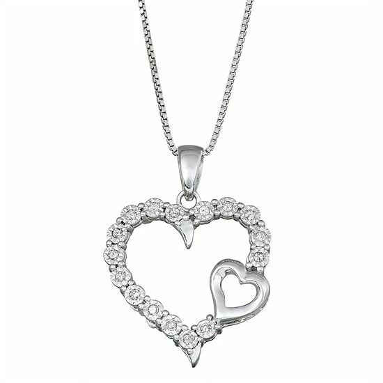 Best Pirce 😀 Unbranded Sterling Silver 1/10 Carat T.W. Double Heart Pendant Necklace ✨
