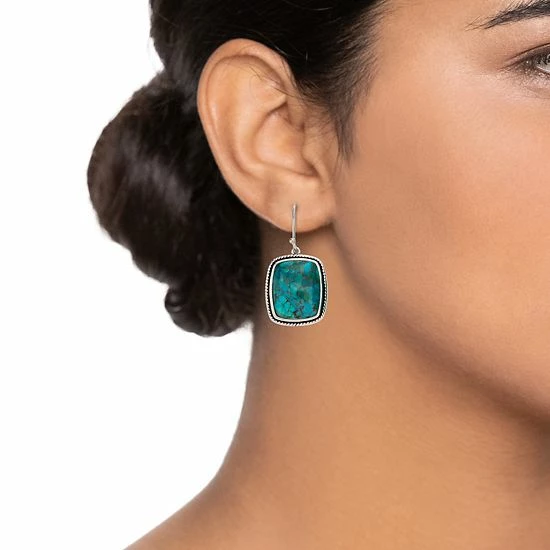Outlet ๐คฉ Unbranded Sterling Silver Enhanced Turquoise Cabochon Rectangular Earrings ๐ฏ - Image 2
