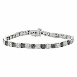 Best Pirce 👏 Unbranded Sterling Silver 3/4 Carat T.W. Black & White Diamond Tennis Bracelet 🎉