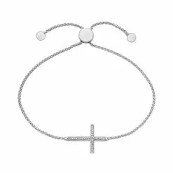 Best deal 🎉 Unbranded Sterling Silver 1/10 Carat T.W. Diamond Sideways Cross Bolo Bracelet ⌛