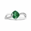 Discount 🔔 Unbranded Sterling Silver Lab Created Emerald & Diamond Accent Cushion Bypass Ring 😍