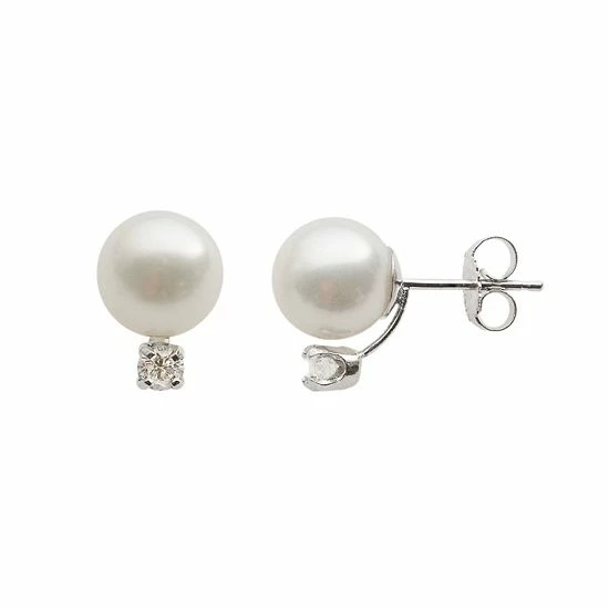 New ❤️ Unbranded 18k White Gold AA Akoya Cultured Pearl And 1/5-ct. T.W. Diamond Stud Earrings (8-8.5 Mm) 🎉