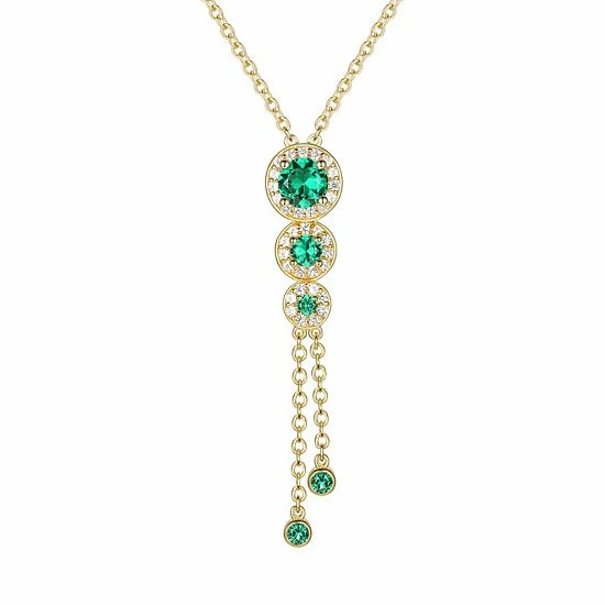 Coupon 😀 Unbranded 14k Gold Over Silver Lab-Created Emerald & White Sapphire Drop Necklace 🤩