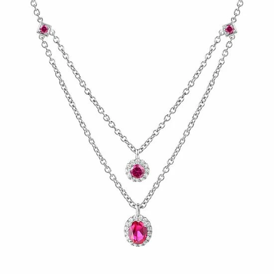 Best deal โ Unbranded Sterling Sliver Lab-Created Ruby & White Sapphire Double Layer Necklace ๐งจ