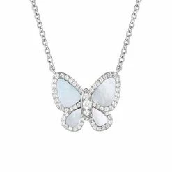 Cheap ❤️ Unbranded Sterling Silver 👩 Mother-Of-Pearl & Lab-Created White Sapphire Butterfly Pendant Necklace ❤️