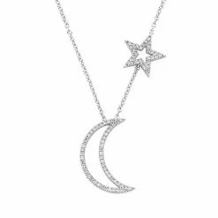 Budget 🌟 Unbranded Sterling Silver 1/4 Carat T.W. Diamond Moon & Star Pendant Necklace 🛒