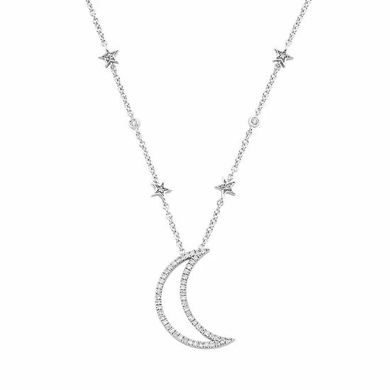 Best reviews of ๐คฉ Unbranded Sterling Silver 1/5 Carat T.W. Diamond Moon & Star Pendant Necklace ๐งจ