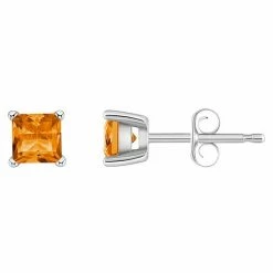 Best Sale 🛒 Unbranded 14k Gold 4 Mm Princess Cut Citrine Stud Earrings 14k White Gold 🤩