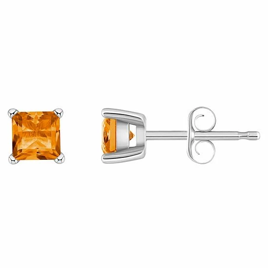 Best Sale ๐ Unbranded 14k Gold 4 Mm Princess Cut Citrine Stud Earrings 14k White Gold ๐คฉ
