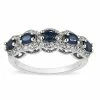 Promo 🔥 Unbranded Sterling Silver Oval Sapphire & White Zircon Accent 5-Stone Ring 🎉