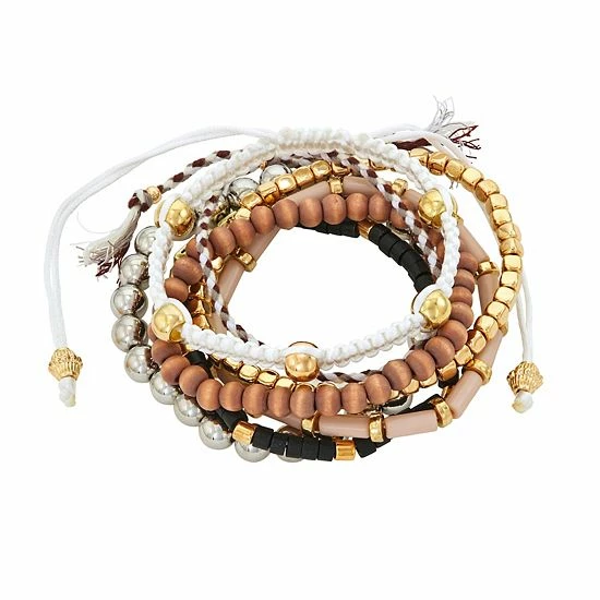 Top 10 ๐ฅฐ Unbranded 7-pc. Gold Tone, Black & Wood Beaded Bracelet Set ๐