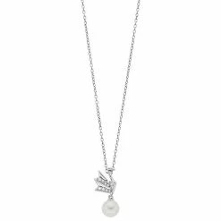 Promo 👏 Unbranded Sterling Silver Freshwater Cultured Pearl & Lab-Created White Sapphire Pendant Necklace 😍