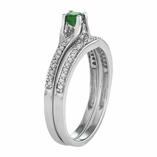 Top 10 ๐ Unbranded 14k White Gold 1/3 Carat T.W. Diamond & Gemstone Engagement Ring Set Emerald โ - Image 2