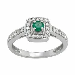 Outlet 😍 Unbranded 14k White Gold 1/3 Carat T.W. Diamond & Gemstone Halo Engagement Ring Emerald ⌛
