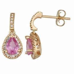Cheapest ⌛ Unbranded 14k Rose Gold Pink Sapphire & 1/5 Carat T.W. Certified Diamond Teardrop Earrings 🎁