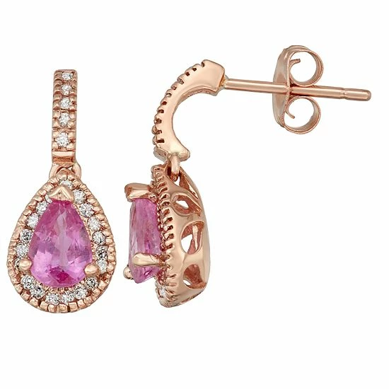 Cheapest โ Unbranded 14k Rose Gold Pink Sapphire & 1/5 Carat T.W. Certified Diamond Teardrop Earrings ๐ - Image 2