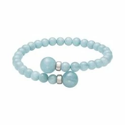 Best Pirce 🎁 Unbranded Sterling Silver Aquamarine Bead Flex Bangle Bracelet 🧨