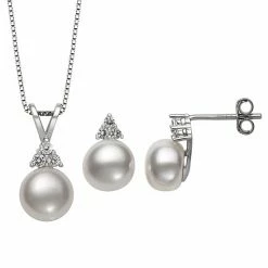 Flash Sale 😉 Unbranded Sterling Silver Freshwater Cultured Pearl & Lab-Created Sapphire Necklace & Earring Set 🔔