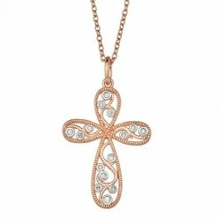 Cheap ⭐ Unbranded 14k Rose Gold Over Sterling Silver 1/10 Carat T.W. Diamond Cross Pendant Necklace 🌟