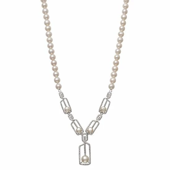 Hot Sale 🔥 Unbranded Sterling Silver Freshwater Cultured Pearl & Cubic Zirconia Y Necklace ✨