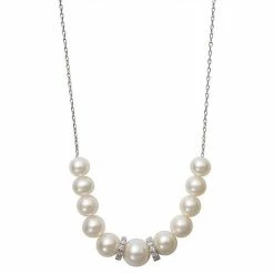 Promo 🤩 Unbranded Sterling Silver Freshwater Cultured Pearl & Cubic Zirconia Necklace 🥰