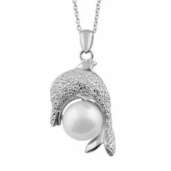 Brand new 👍 Unbranded Sterling Silver Freshwater Cultured Pearl & Cubic Zirconia Dolphin Pendant 🔔