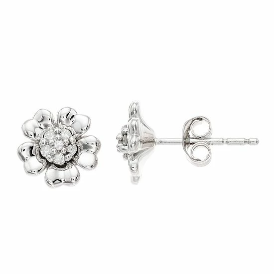 Flash Sale 🎉 Unbranded 👩 Women's 1/10CTW White Diamond Flower Earrings In Sterling Silver Earrings 🌟