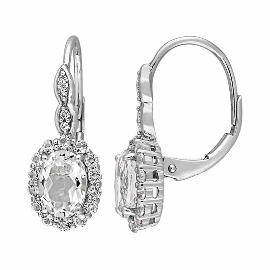 Cheapest ๐ฏ Unbranded 14k White Gold White Topaz & Diamond Accent Oval Halo Drop Earrings ๐