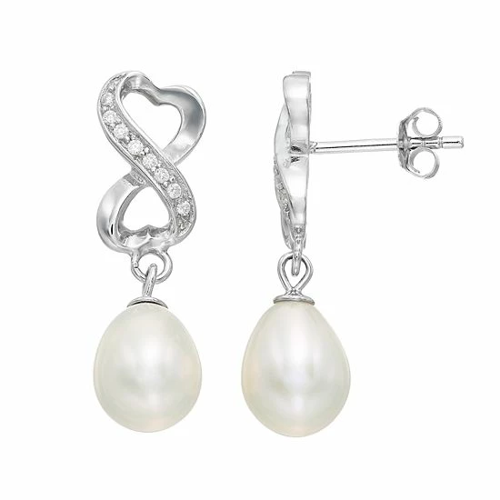 Hot Sale ๐ Unbranded Sterling Silver Freshwater Cultured Pearl & Cubic Zirconia Infinity Drop Earrings ๐
