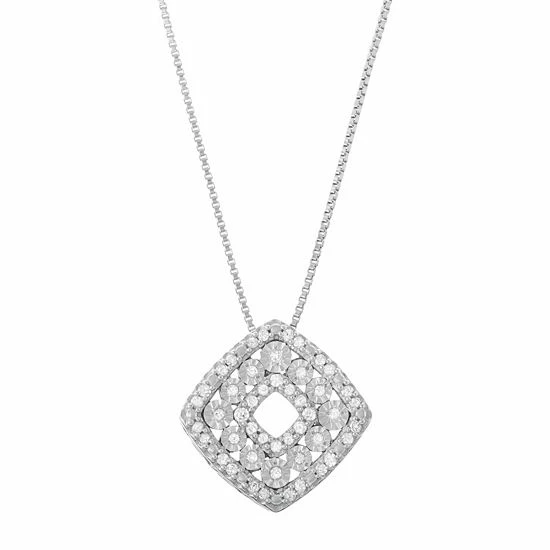 Deals ๐ Unbranded Sterling Silver 1/5 Carat T.W. Diamond Square Pendant Necklace ๐งจ